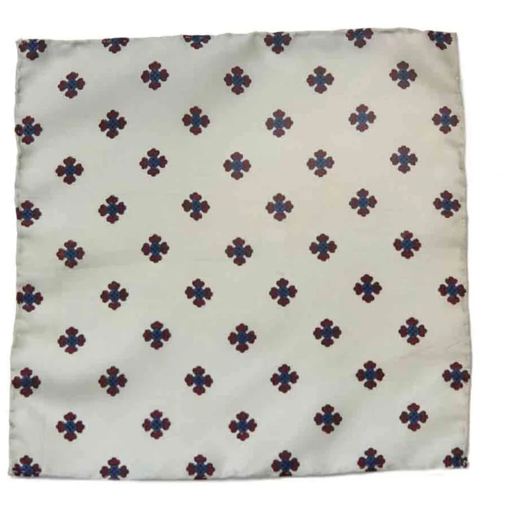 1970s Hand Stitched Pocket Square Beige Red Blue Rolled Hem Men's - Picture 2 of 2